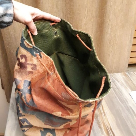 Southwestern Cowgirl Bucket Tote Sling Bag Aztec Print Rust Brown Blue Green Lrg - Picture 8 of 9